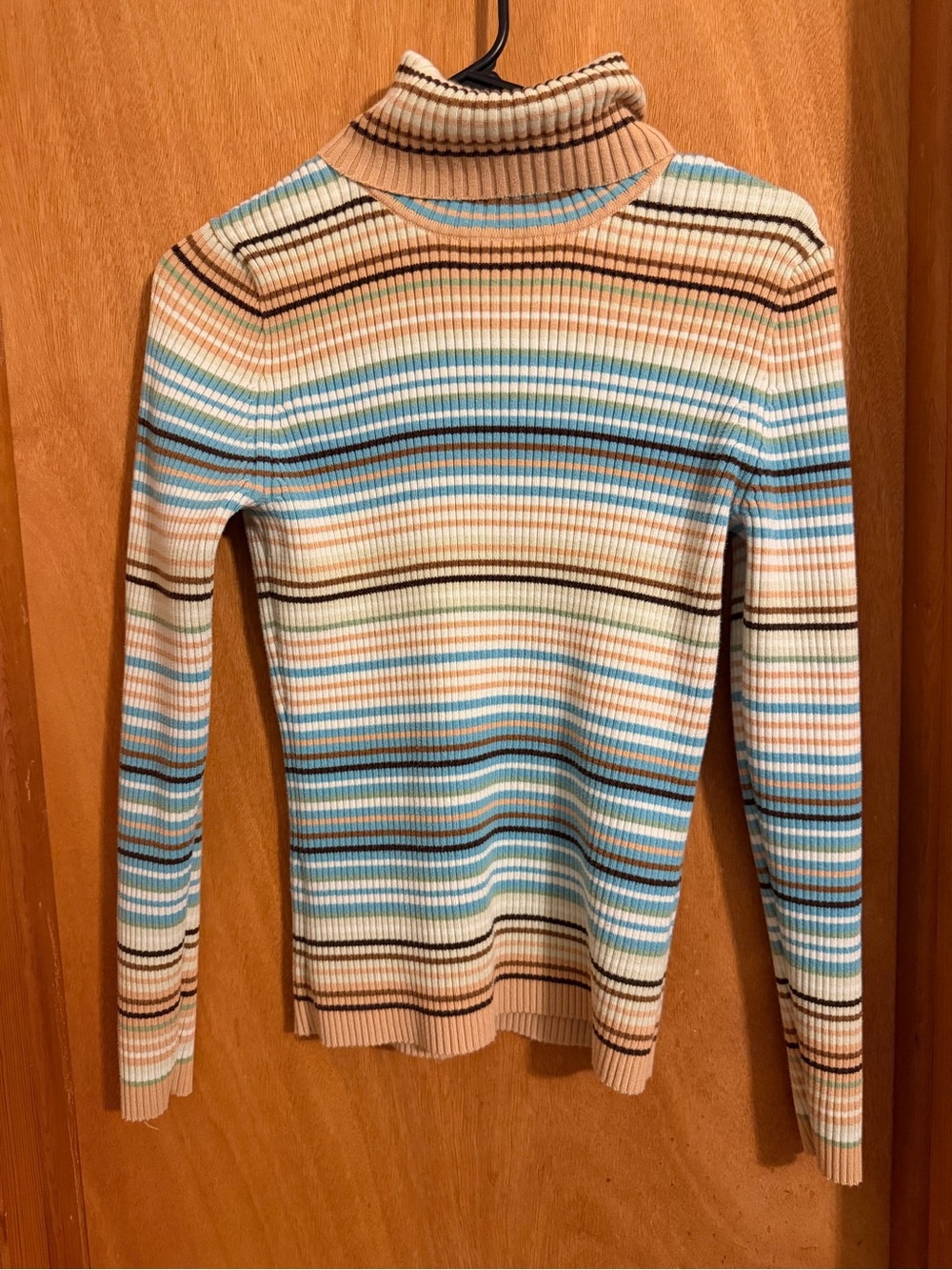GAP Striped Ribbed Turtleneck Sweater in Blue, Cream & Tan